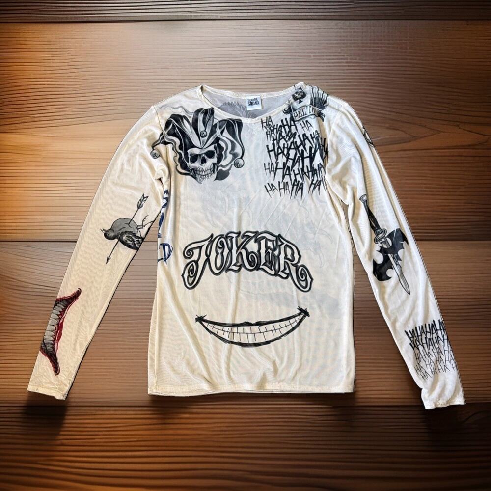 Suicide Squad Joker Sz S Sheer Top Tattoo Goth Punk Dragon DC Comics Grunge Emo